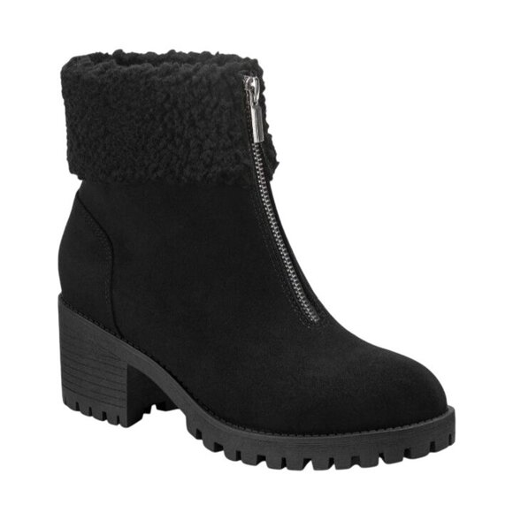 NEW Style & Co Biancaa Faux Suede Lug Sole Booties Black Size 8.5 Front Zipper - Picture 1 of 13